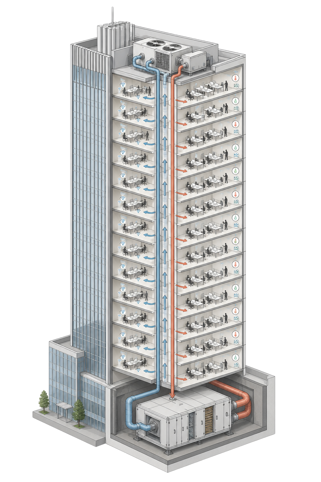 Sensor- und Regelarchitektur: Luftqualität Bürohochhaus